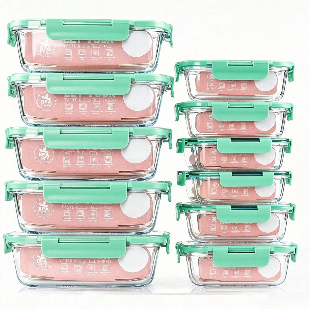 Meal Prep Microwave - 10 عبوات زجاجية لتخزين الطعام مع