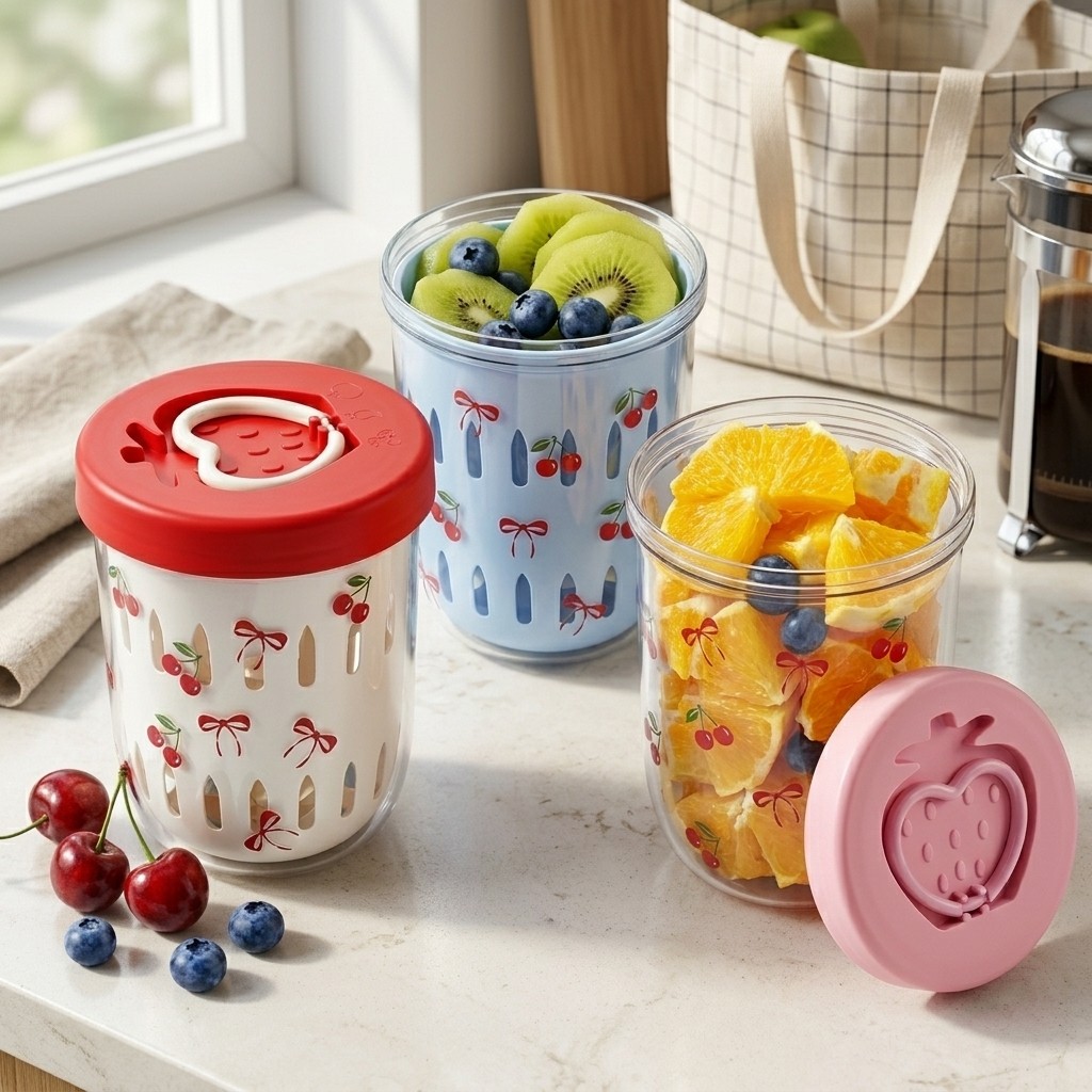 Meal Prep Yogurt Containers - حاوية سلطة بلاستيكية مع غطاء ومصفاة،