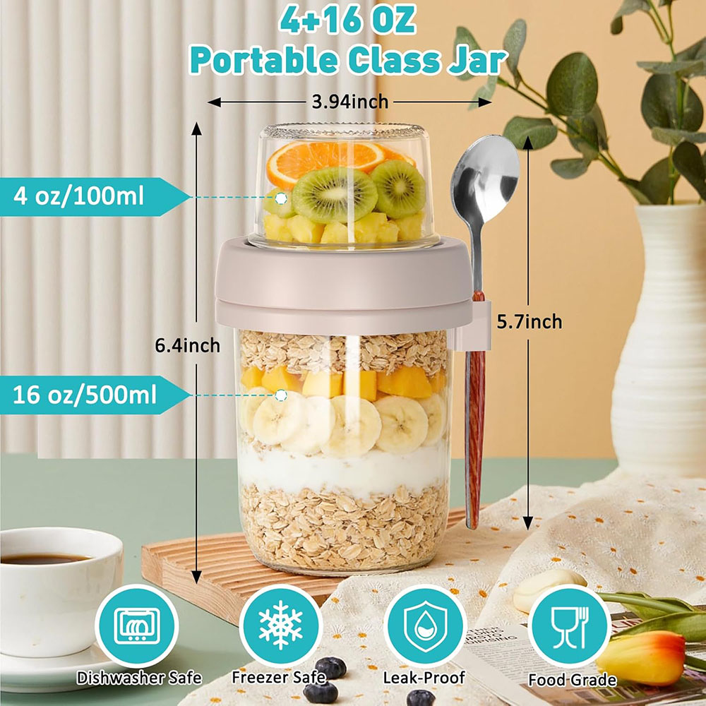 أوعية زجاجية مزدوجة الطبقات لح - مراجعة Meal Prep Oatmeal Jars وسعره
