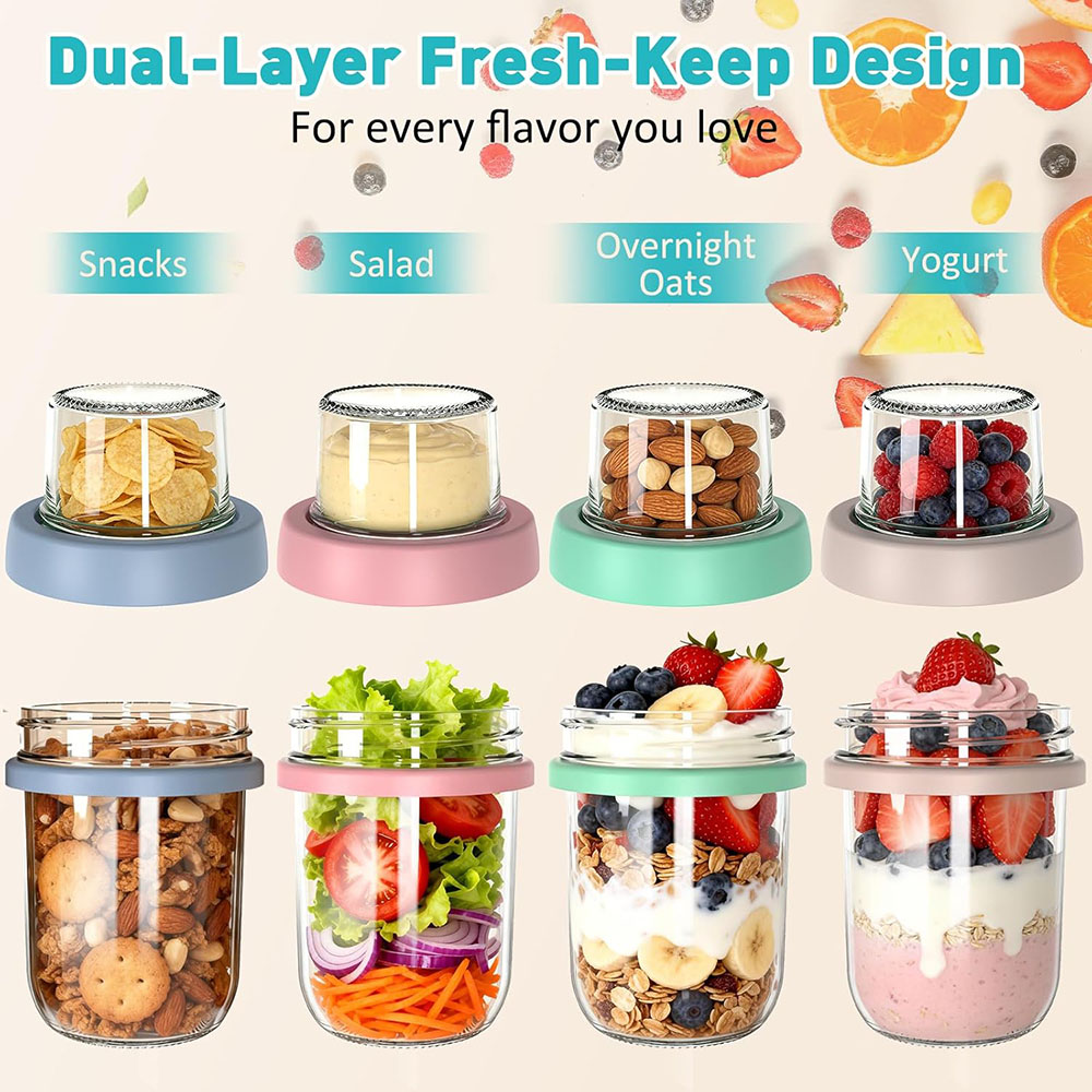 أوعية زجاجية مزدوجة الطبقات لح - مراجعة Meal Prep Oatmeal Jars وسعره